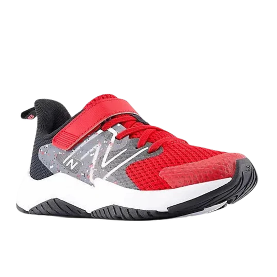 Red and gray athletic shoe on a white background