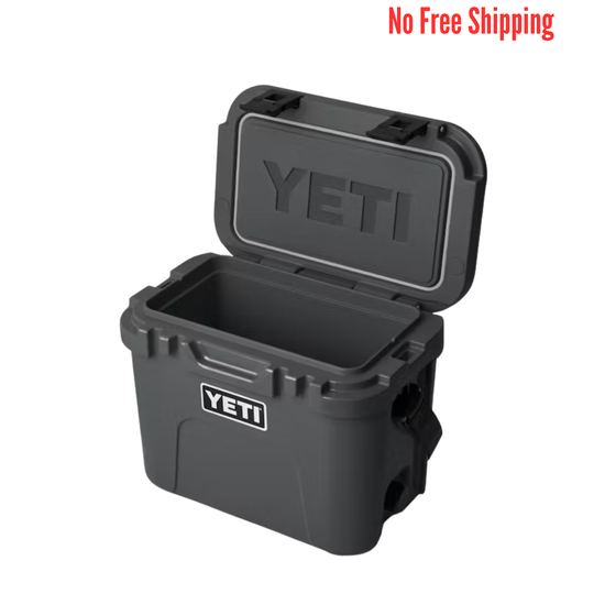 Open dark gray hard cooler on a white background
