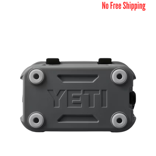 Dark gray hard cooler shown from below, with red "No Free Shipping" text at the top
