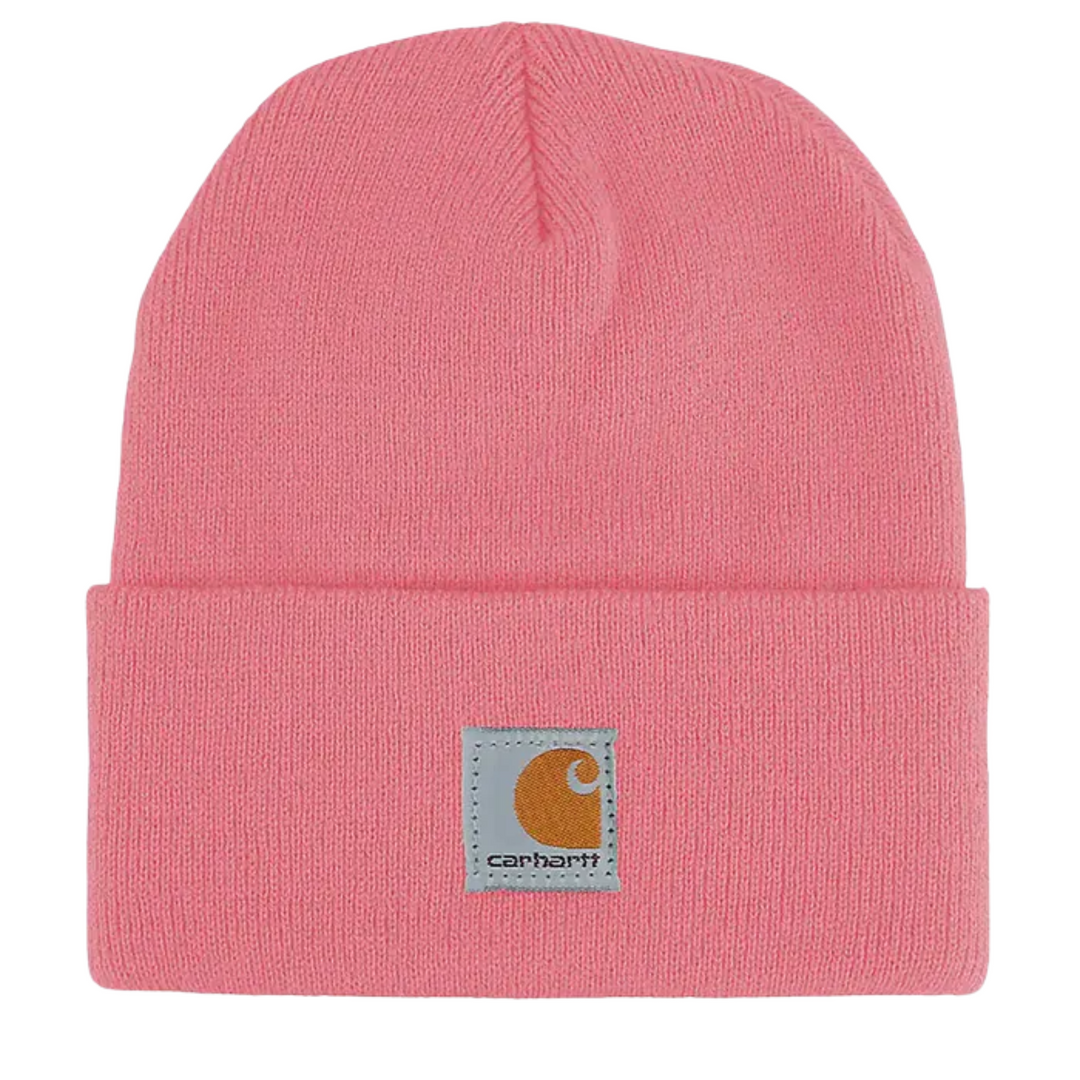 Carhartt Kids' Youth Watch Hat - Medium Pink on a white background.