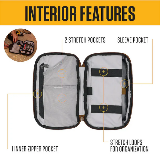 Carhartt Utility Soft Sided Organizer - Black On a White background. Showing interior features. 
