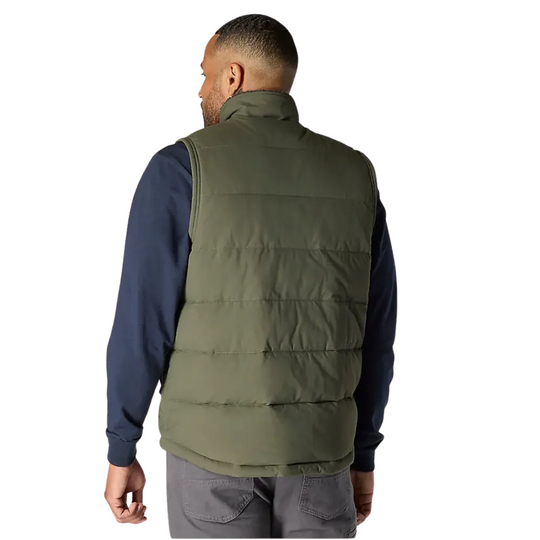 Carhartt Men's Montana Loose Fit Insulated Vest - Moss on a male model on a white background.
