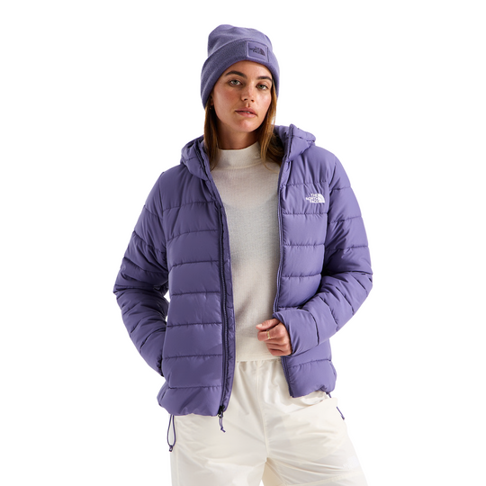 The North Face Women’s Aconcagua Hooded Jacket - Grounded Plum on a female model on a white background.