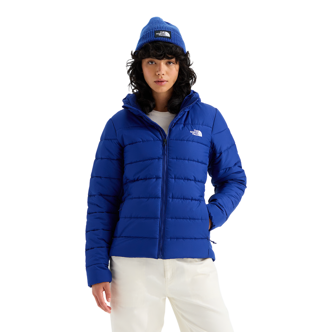 The North Face Women’s Aconcagua Hooded Jacket - Bold Blue on a female model on a white background.