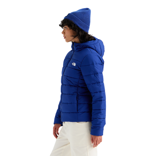 The North Face Women’s Aconcagua Hooded Jacket - Bold Blue on a female model on a white background.