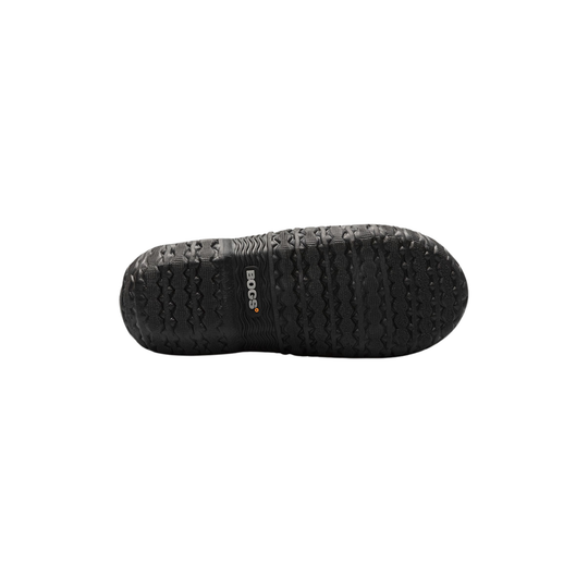 Black boot outsole with lug tread and BOGS logo at center