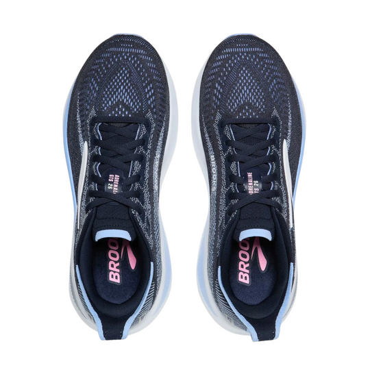 Brooks Women's Adrenaline GTS 26 Running Shoes - Navy/Cornflower/Pink on a white background.