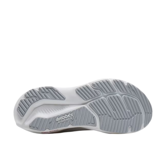 Gray running shoe outsole with Brooks Glycerin GTS branding
