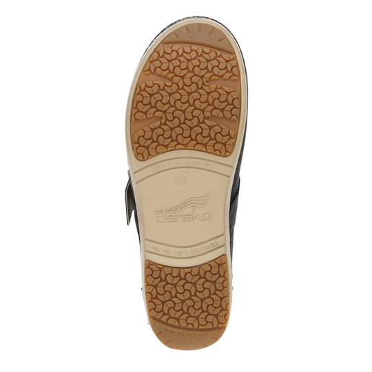 Close-up of a shoe sole with a brand logo on a white background