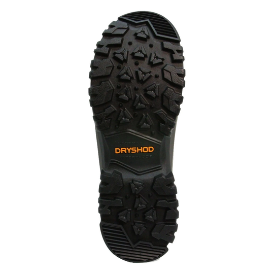 Black boot outsole with deep traction lugs and DRYSHOD branding