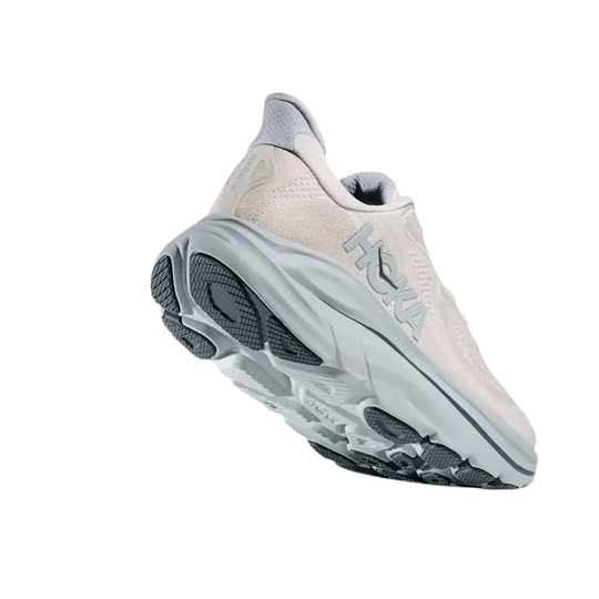 Light gray HOKA running shoe shown from the sole side on a white background
