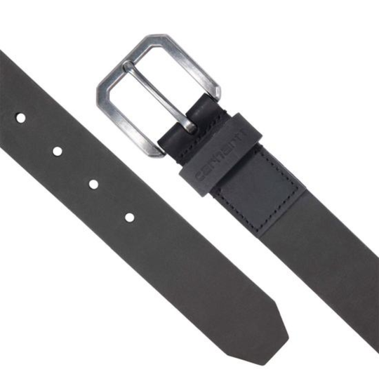 Black belt with silver buckle on a white background