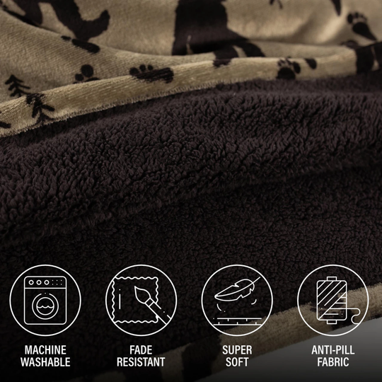 interior fleece of hoodie with bottom circle logos stating the following. Machine washable, fade resistant, super soft, anti-pill fabric.
