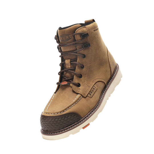 Brown leather boot with lace-up design on a white background