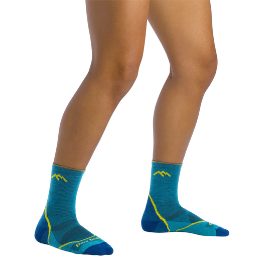 Darn Tough Vermont Kids' Light Hiker Micro Crew Lightweight Hiking Sock - Cascade on a white background