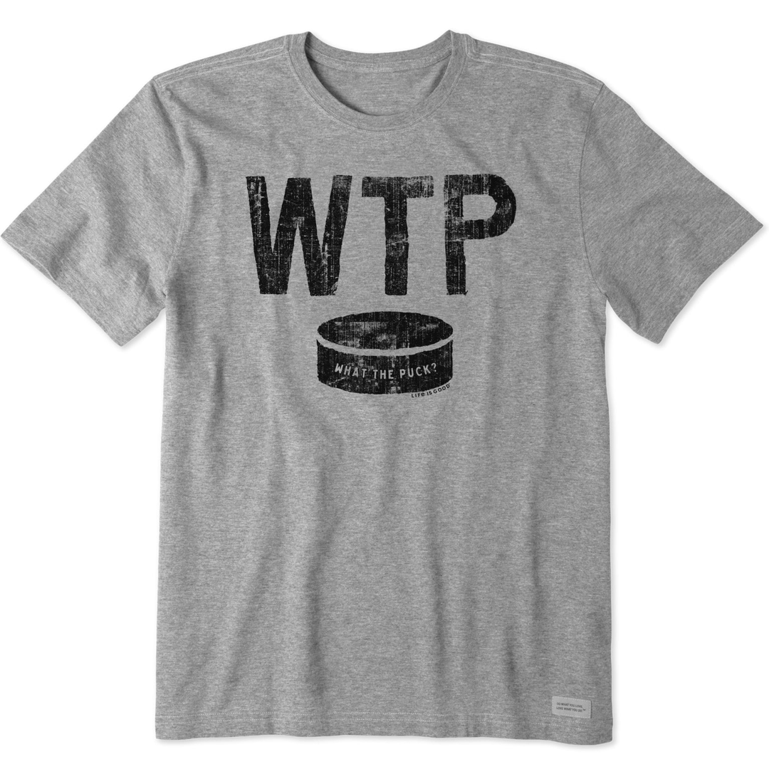 Gray t-shirt with 'WTP' and a graphic of a can on a white background