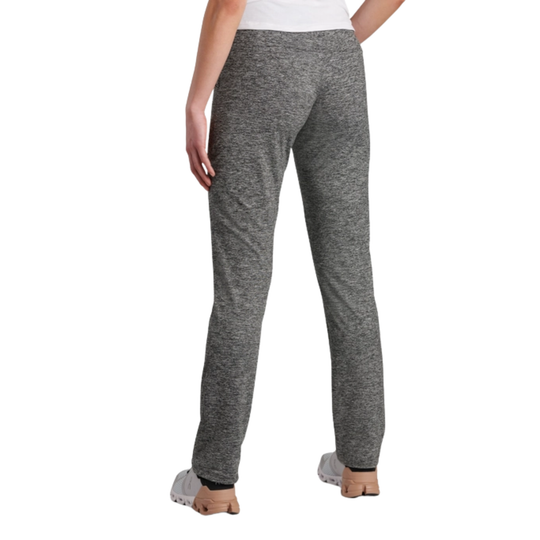 Gray heathered women’s pants shown from the back