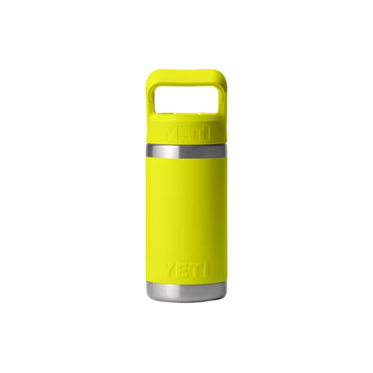 Yellow insulated bottle with a silver base and handle lid