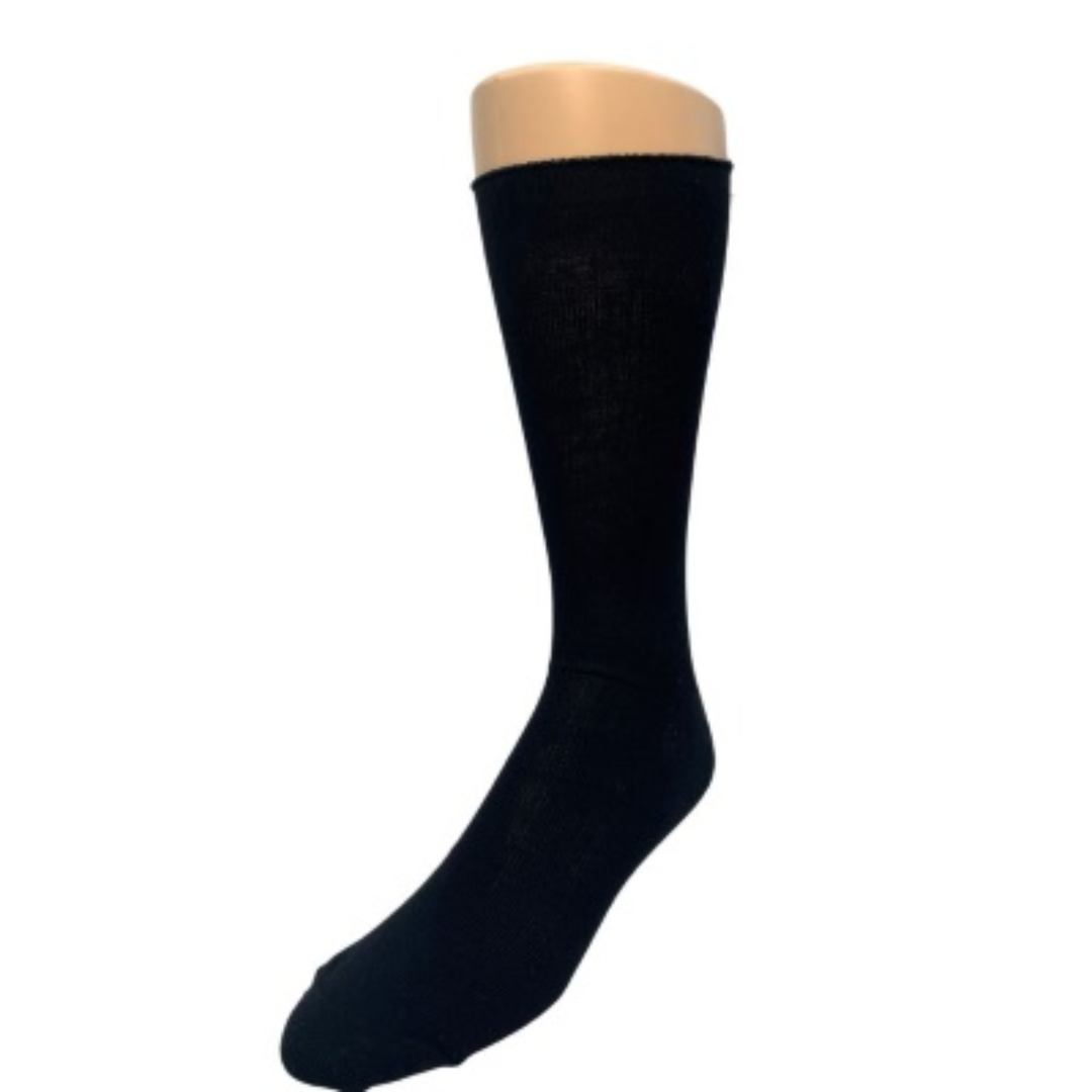 Black sock with beige top on a white background
