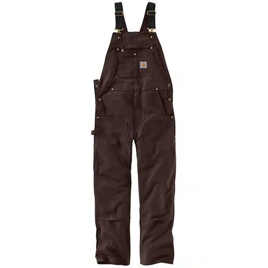 Brown bib overalls on a white background