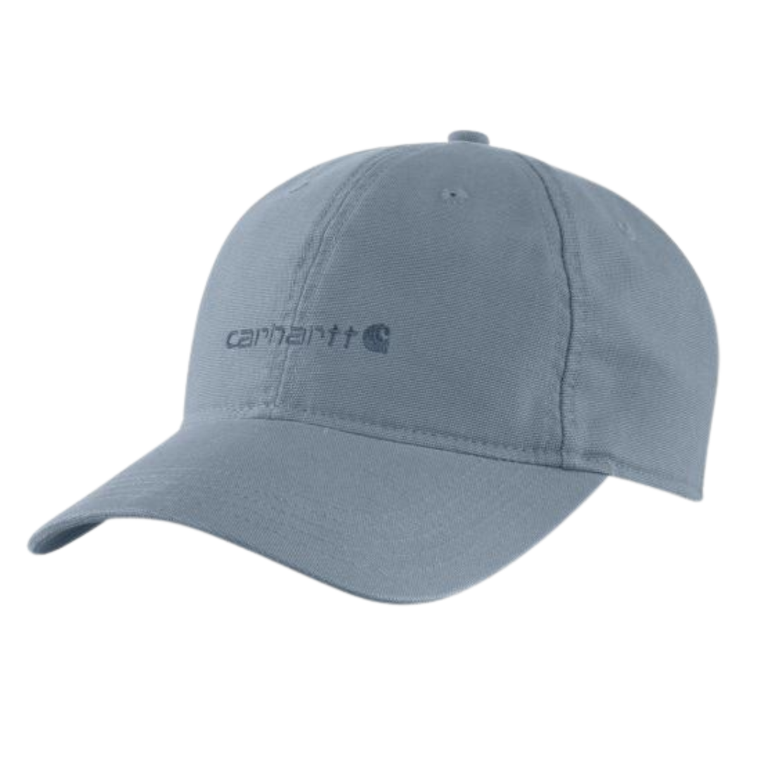 Blue baseball cap with Carhartt logo on a white background