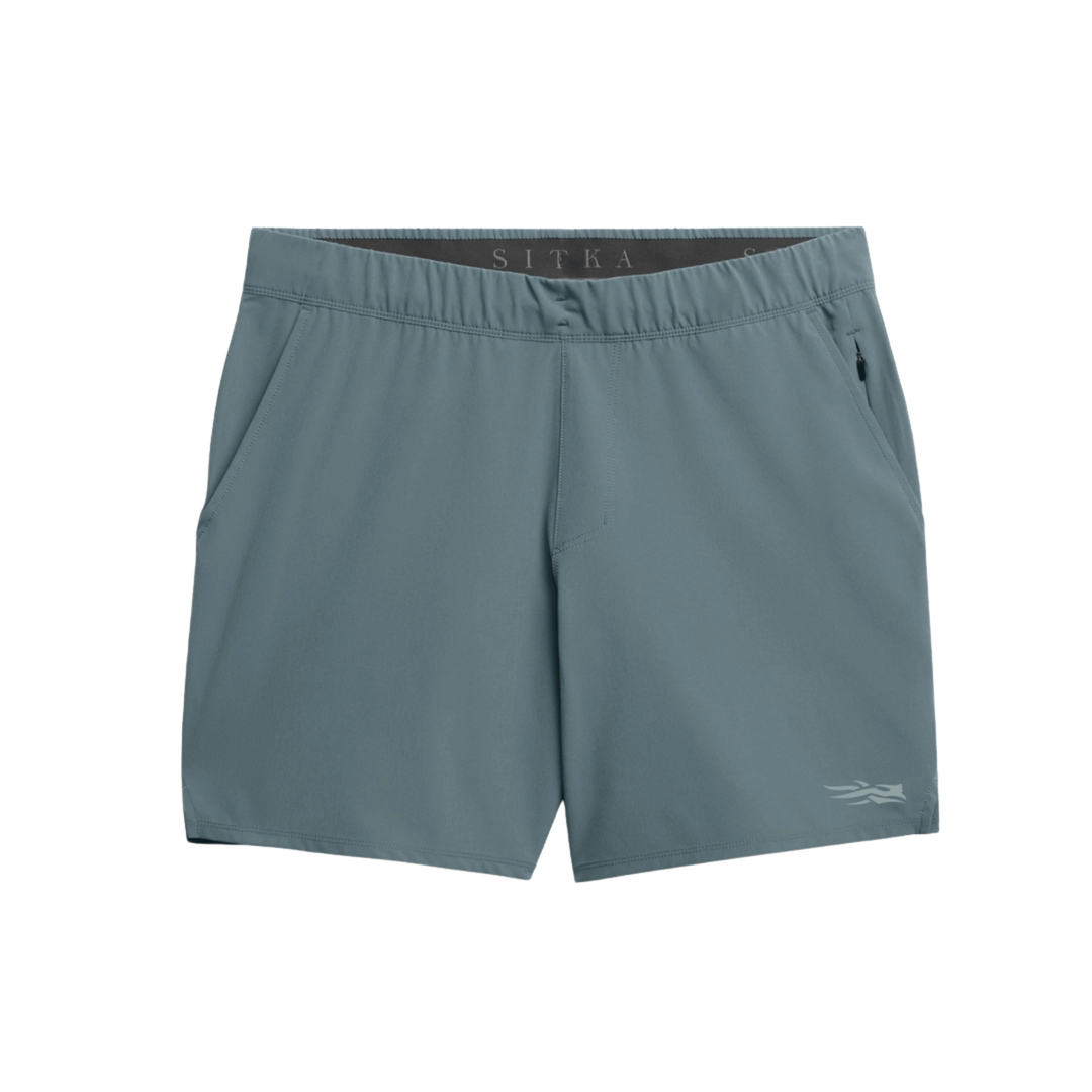 blue shorts with a brand logo on a white background