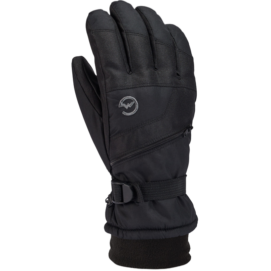 Black glove with a brand logo on a white background