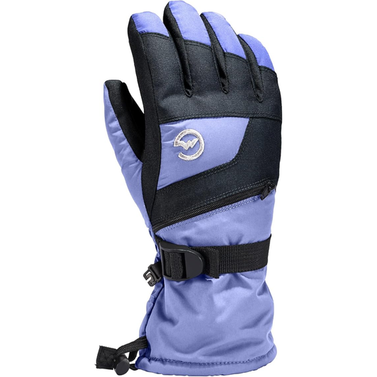 Purple and black glove with a brand logo on a white background