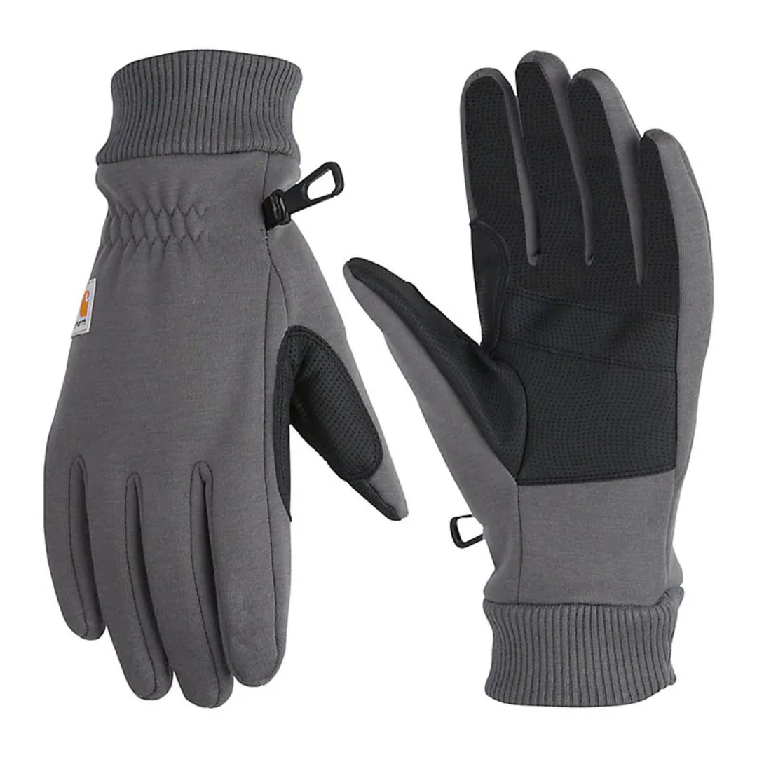Pair of gray and black gloves on a white background