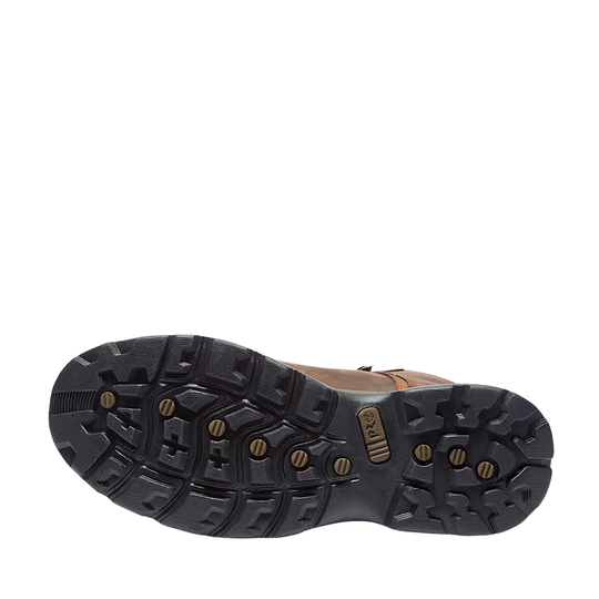 Close-up of a shoe sole with a brand logo on a white background