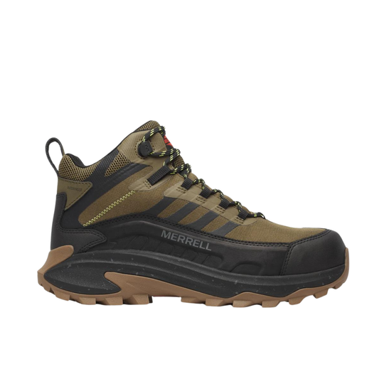 Black and olive athletic boot on a white background