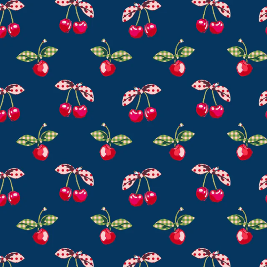 Navy blue with cherry pattern