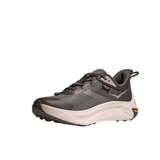 Gray and black hiking shoe with bungee laces, white cushioned sole, and visible CORDURA label