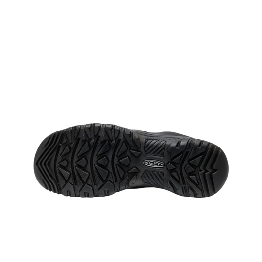 Black shoe outsole with deep tread and KEEN logo