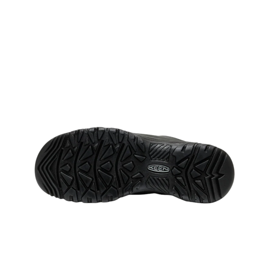 Black shoe outsole with deep tread and KEEN logo