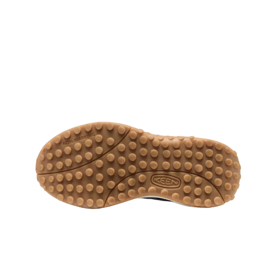 Brown rubber outsole with round tread lugs, KEEN logo, and NON-MARKING text