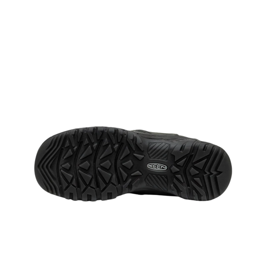 Black boot outsole with deep tread and KEEN logo