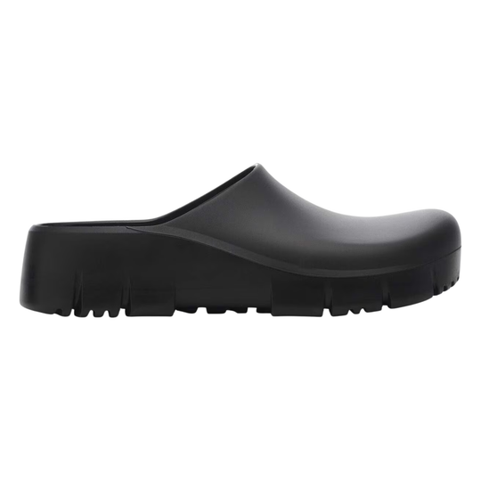 Black clog shoe on a white background