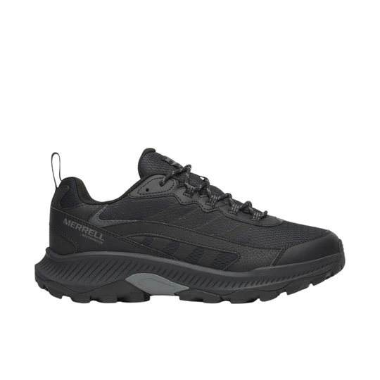 Black sneaker with grey accents on a white background