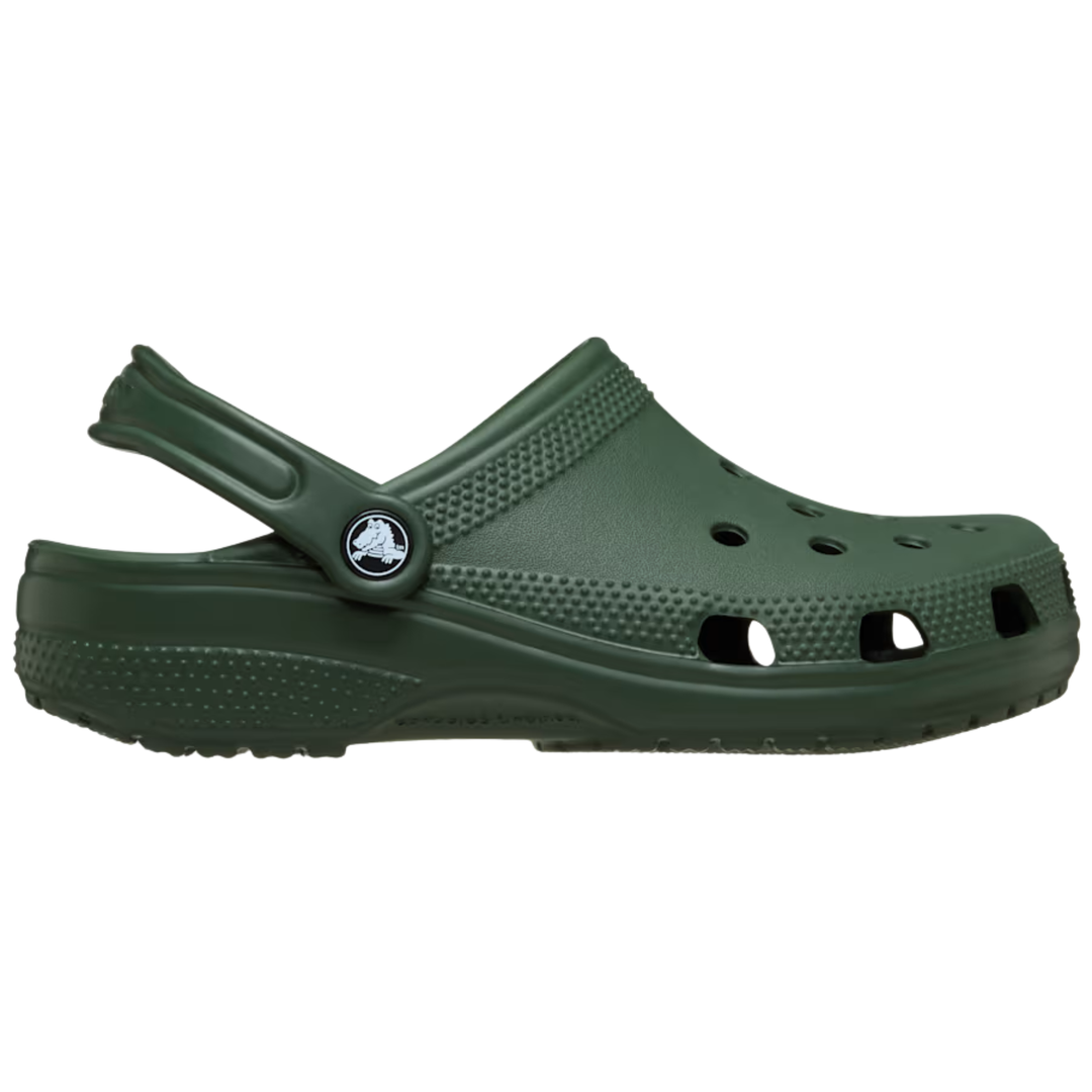 Green clog shoe on a white background