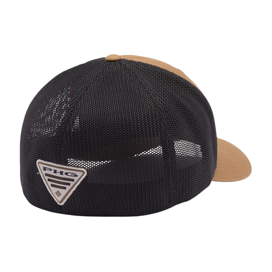Back of Columbia PHG Game Flag Mesh Ball Cap - Sahara Dog on white background