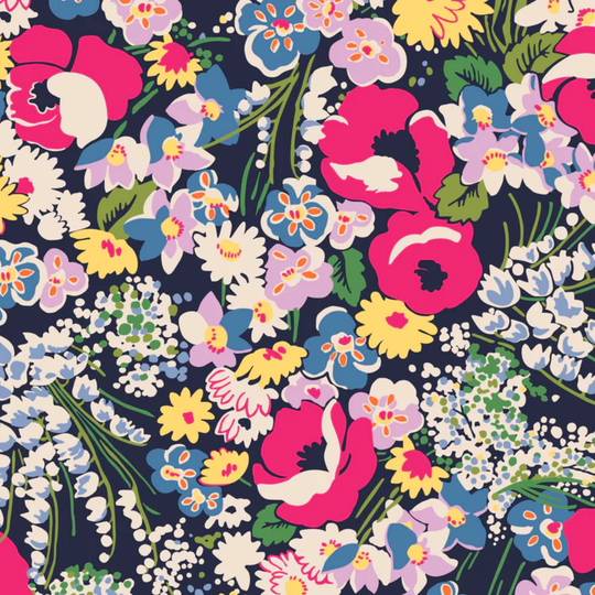 Colorful floral pattern on a dark blue background