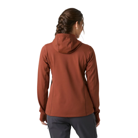 Person wearing a brown jacket on a white background