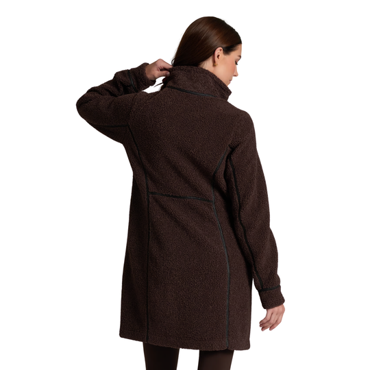 Kuhl Women's Durango Sherpa Long Jacket - French Roast on a female model on a white background
