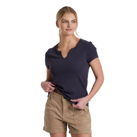 Kuhl Women's Remi Notch Tee - Mystic n female model on a white background
