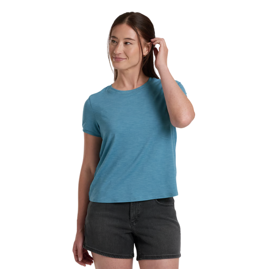 Kuhl Women's Inspira Short Sleeve - Alpine Lake on a female model on a white background