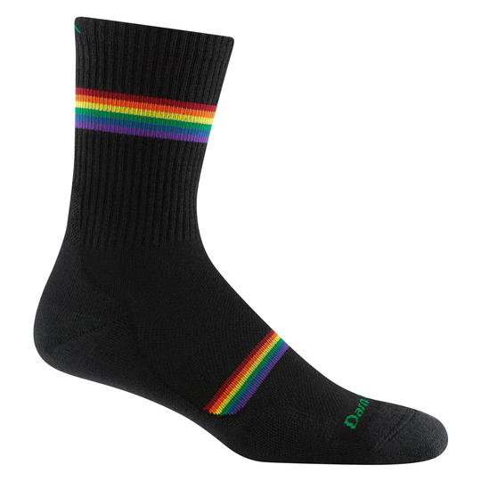 Darn Tough Vermont Men's Prism Micro Crew Lightweight Running Sock - Black on a white background.