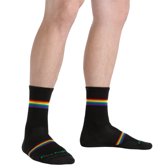 Darn Tough Vermont Men's Prism Micro Crew Lightweight Running Sock - Black on a white background.