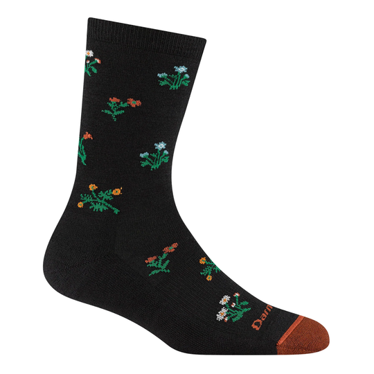 Darn Tough Vermont Women's Wildflower Crew Lightweight Lifestyle Sock - Black on a white background