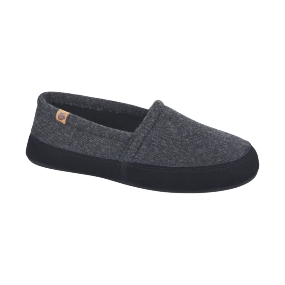 Dark gray moc-style slipper with black sole and small side logo tag